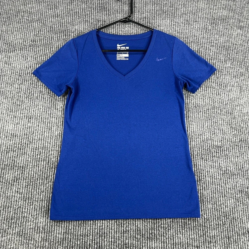 Nike Shirt Womens Small Blue Short Sleeve V Neck Athletic Cut Training Casual